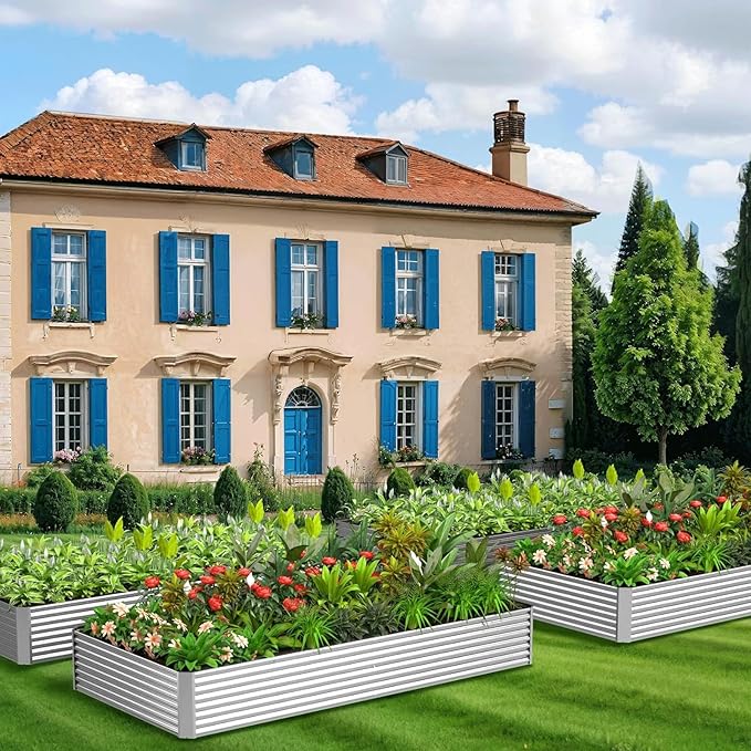 4 Pack 6x3FT Corrugated Galvanized Steel Raised Garden Bed Outdoor, Metal Above Ground Garden Bed for Vegetables and Flowers, Rectangle Raised Beds for Gardening