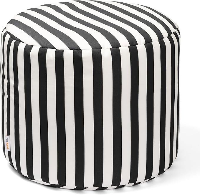 Jaxx Spring Indoor/Outdoor Bean Bag Pouf Ottoman, Black & White Stripes