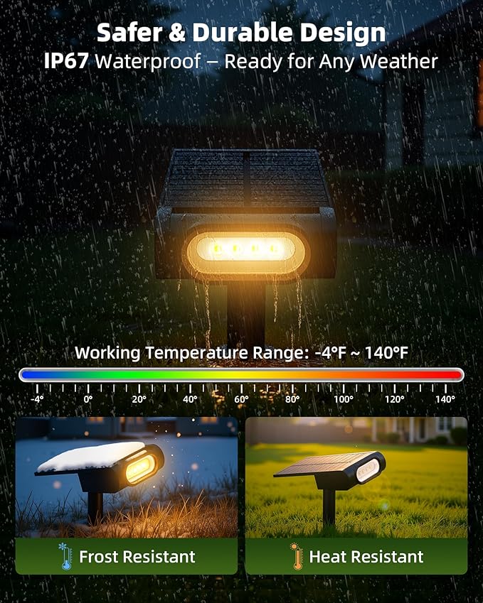 EZVALO Solar Spot Lights Outdoor IP67 Waterproof, Adjustable Solar Landscape Lights, 3 Lighting Modes Solar Spotlights for Outside Yard Garden Plant Trees Pathway Flag (Warm White-4Pack)