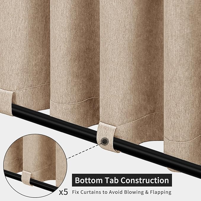Easy-Going Linen Look Outdoor Curtains Waterproof Windproof Porch Curtains, Soft Thicken Outdoor Privacy Curtains for Patio, Gazebo, Grommet Top and Tab Bottom Drape, 1 Panel, 110x108 inch, Beige