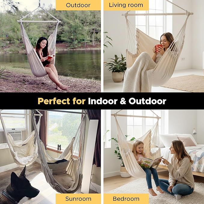ADVOKAIR Hammock Chair Large 70.9"x47.2", 32% Bigger XXL Hanging Swing Chair with 500lbs Capacity, Heavy Duty Steel Spreader Bar, Extra Roomy Comfort for Adult Indoor Outdoor Bedroom Patio