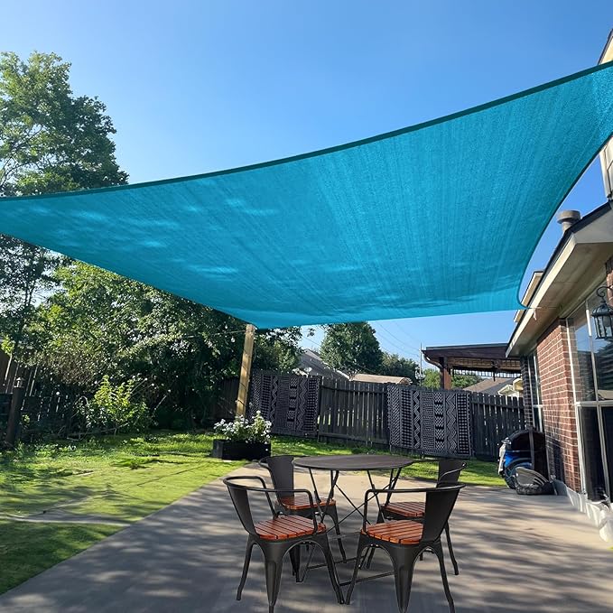 SUNLAX Sun Shade Sail 13' x 15' Turquoise Blue Rectangle Canopy Sail Shade Cover UV Block Permeable Sunshade Outdoor for Patio Backyard Deck Pergola (We Make Custom Size)