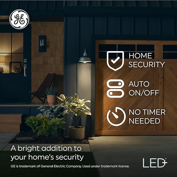 GE LED+ A19 Dusk to Dawn LED Light Bulbs, Automatic On/Off Outdoor Security Light, Soft White (2 Pack)