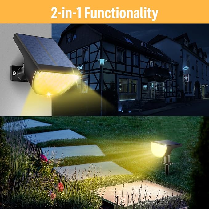 Solar Lights Outdoor Waterproof IP65, Solar Powered 76 LED 3 Lighting Modes Solar Spot Lights Outdoor for Yard Garden Landscape Pathway (Warm White, 4 Pack)