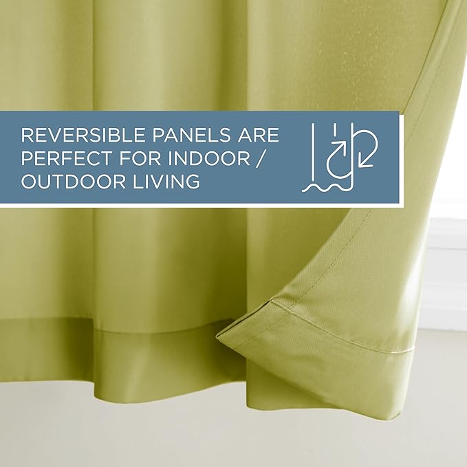 TOWN & COUNTRY BASICS Cabana Solid Heavyweight Indoor Outdoor Curtains, Light Filtering Opacity with Grommet Top, Water Repellent, 2-Pack Set, 54"x108", Kiwi Green