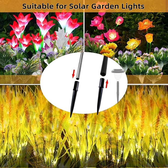 Replacement Stakes for Solar Lights, 10Pack ABS Reinforced Ground Spikes(Fit for Pole Outer Diameter 0.39 inch & Inner 0.51 inch), Solar Wheat Ear Lights Stakes for Outdoor Pathway Christmas