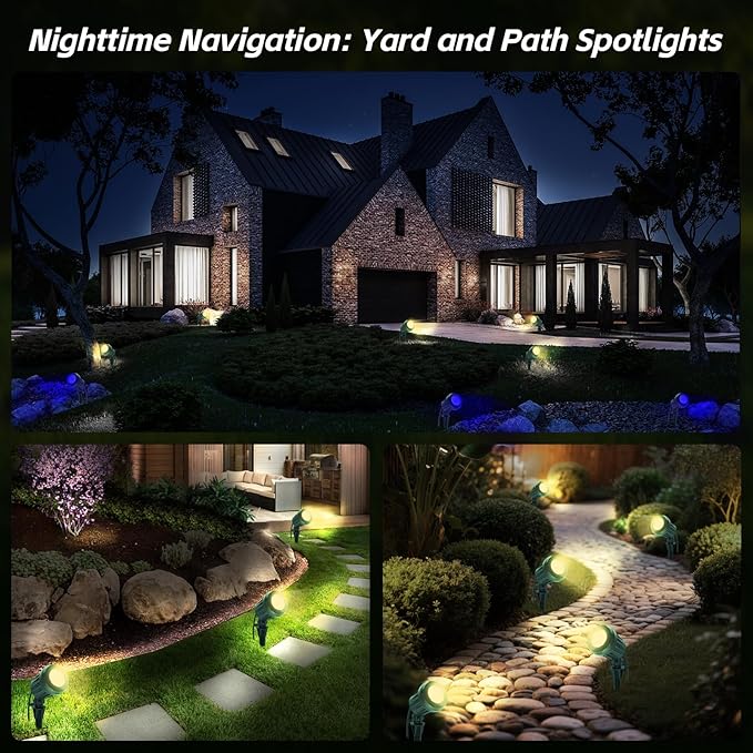 Spotlight Outdoor – 120V Plug-in, 2700K Warm White LED Landscape Spot Lights with RGB 3 Lenses for Yard, Garden, Lawn&Tree Decor, IP67 Waterproof, Perfect for Holidays&Everyday (1 Pack, Green)