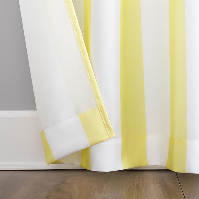 Sun Zero Valencia 2-Pack Cabana Stripe Indoor/Outdoor UV Protectant Energy Efficient Grommet Curtain Panel Pair, Yellow, 54" x 108