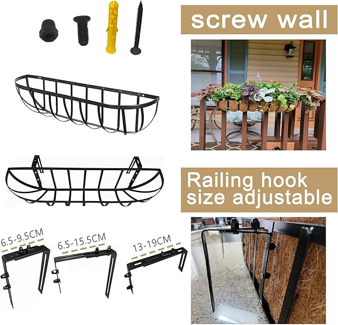 2pack 24-inch Window Sill Window Railing Planters with Cocoa Liner for Outdoor Balconies, Porches, Fences, Patio Railings