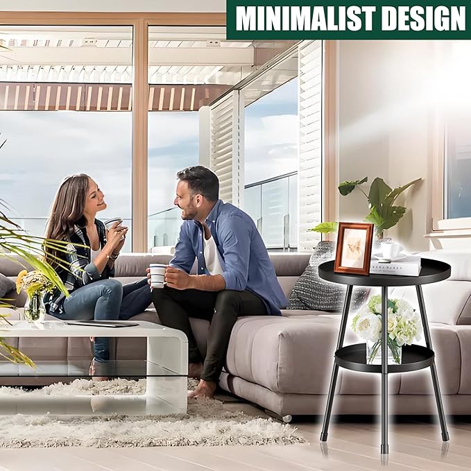 SYQ Round Metal Side Table Small End Table for Indoor Outdoor, Mid Century Modern Decor, Simple Circle Accent Table for Living Room Bedroom Bathroom Office All Matte Black