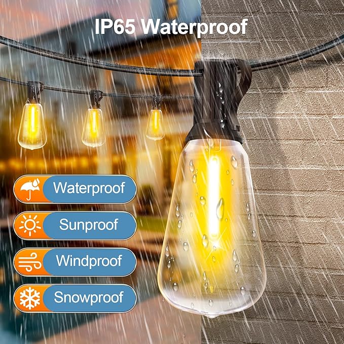Outdoor String Led Patio Lights - 150Ft 45M Outside Waterproof Light ST38 Shatterproof Bulb Connectable Hanging Outdoor Electric Lighting for Backyard Yard Gazebo Porch Party