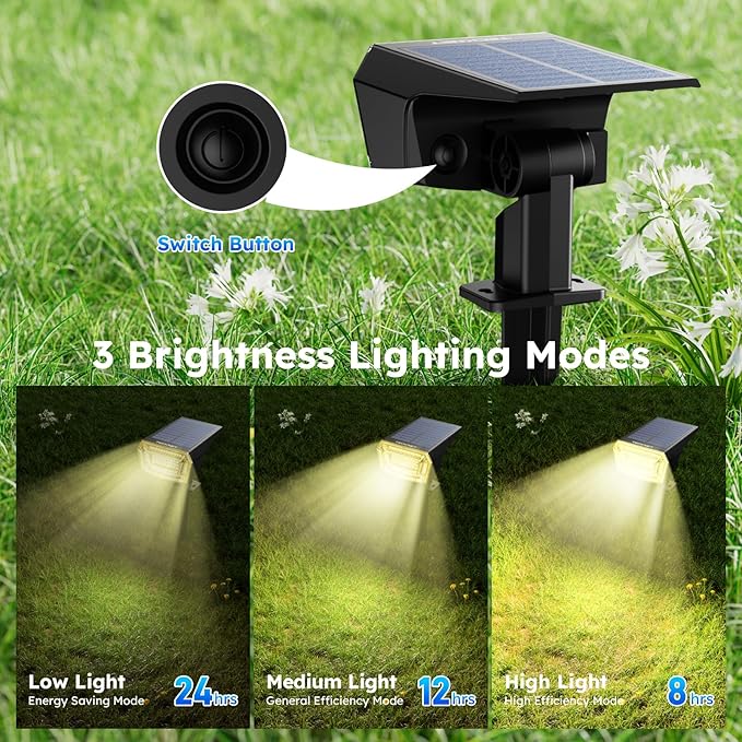 TECKNET Spot Lights Outdoor with 59 LED, 4 Pack Solar Lights Outdoor Waterproof IP65, Auto On/Off Solar Spot Lights, 3 Lighting Modes Solar Powered Garden, 2-in-1 Solars Landscape Light (Warm White)