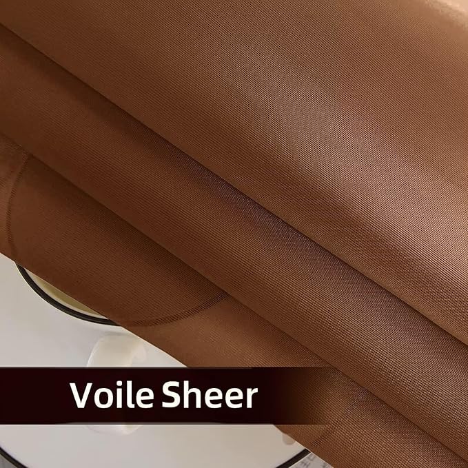 SpaceDresser Waterproof Outdoor Sheer Curtains for Patio - 2 Panels Rod Pocket Indoor Voile Sheer Curtain for Living Room,52W x 108L inch, Brown