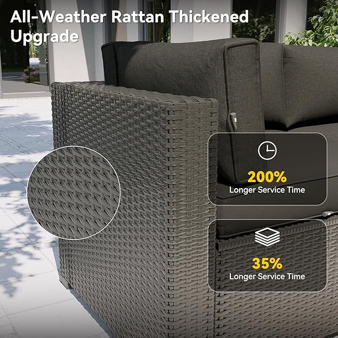 Aoxun Patio Furniture Set, 11 Piece Outdoor Sectional Sofas with Waterproof Cover, 10 Seats Wicker Rattan Outdoor Furniture Patio Conversation Set for Backyard, Garden Black