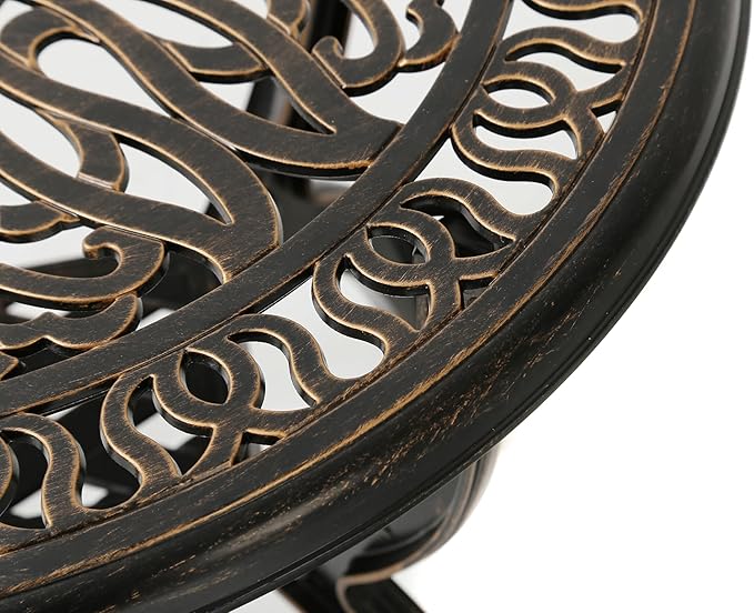 C/G Cast Aluminum Side Table,Decorative Outdoor End Table, Ornate Floral Pattern (Round, Copper)