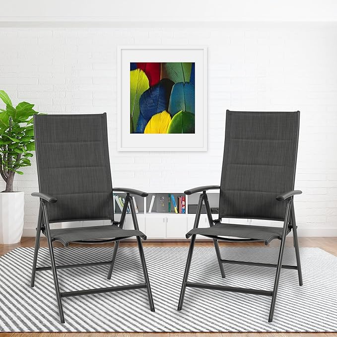 Kozyard Coolmen 2-Pack Outdoor Patio Dining Chair Set - Breathable Textilene Padded, Foldable Deck Chairs for Outdoor Patio (Gray)