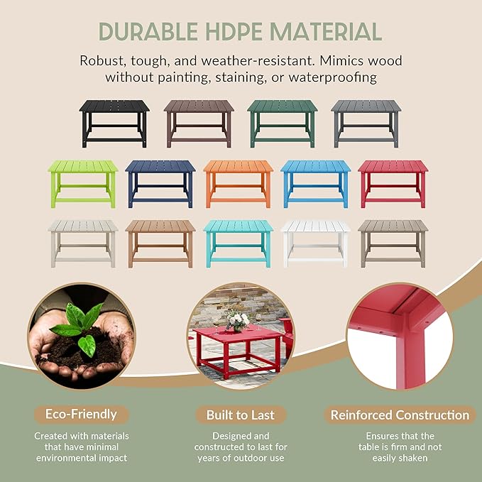 WestinTrends Malibu Low Outdoor HDPE Square Patio Coffee Table, Red