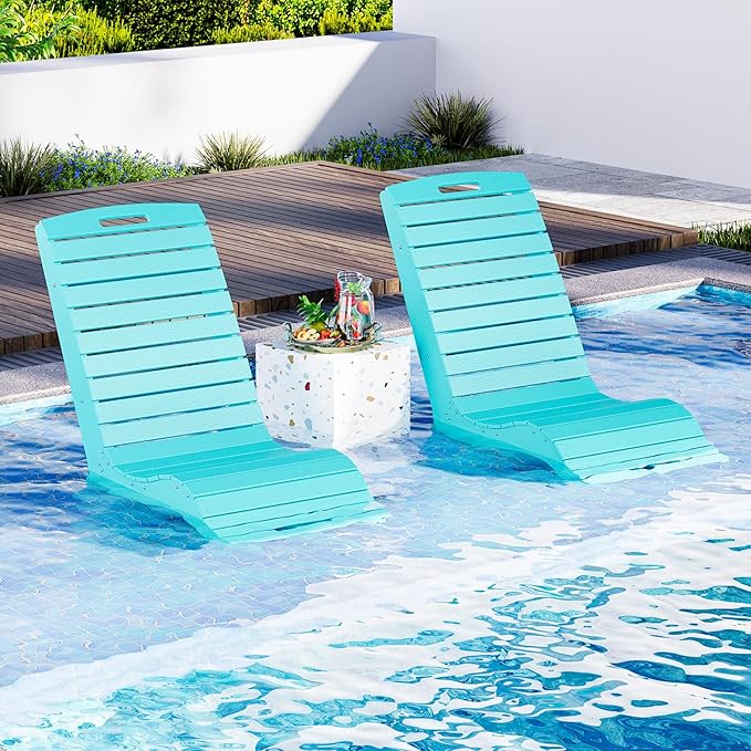 MELLCOM HDPE Pool Lounge Chair, in Pool Lounge Chair up to 10-Inches of Water, Chaise Lounge Chair with Wheels, S Shape Patio Lounge Chair for Pool, Deck, Garden, Beach, Blue