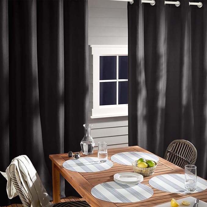 TOWN & COUNTRY BASICS Cabana Solid Heavyweight Indoor Outdoor Curtains, Light Filtering Opacity with Grommet Top, Water Repellent, 2-Pack Set, 54"x108", Dark Navy