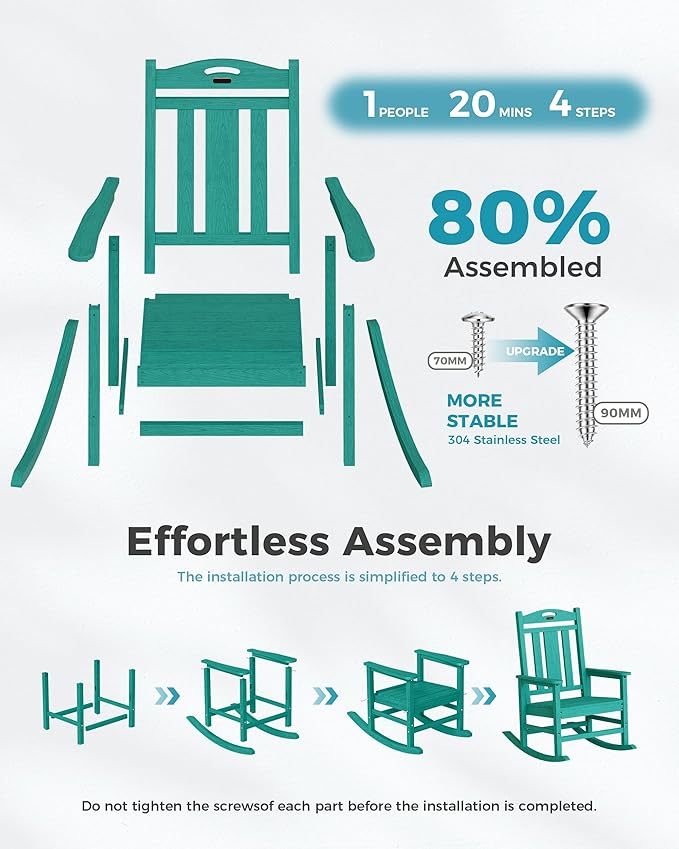 Ciokea Oversized Outdoor Rocking Chairs Set of 4, 380lbs Heavy-Duty Large Patio Rocker, High Back Cozy Porch Chairs, Weather Resistant Patio Rocking Chairs for Outside, Fire Pit, Deck, Aruba Blue
