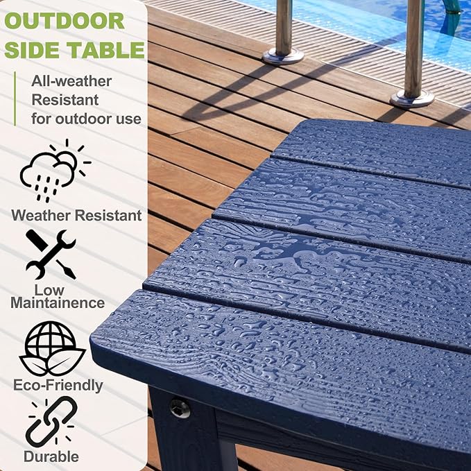 Y&M Outdoor Side Table, HIPS Adirondack Small Single Table, Waterproof Square Outside Table, Balcony Modern End Tables for Patio, Pool, Beach, Porch, Deck, Indoor or Outdoor Use, Navy Blue