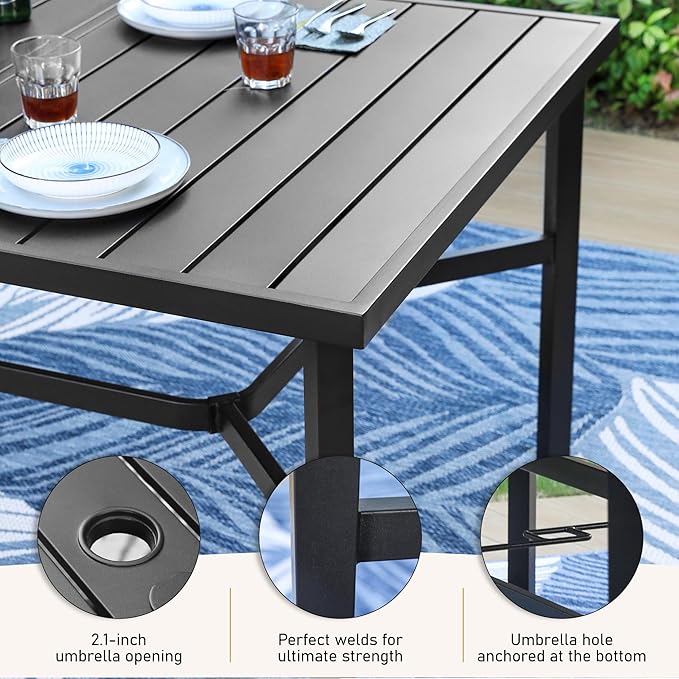 Patio Dining Set 9 PCS, 8 Stable Outdoor Dining Chairs with Rectangular Dining Table, Patio Table and Chairs Set for Lawn,Garden,Deck and Backyard