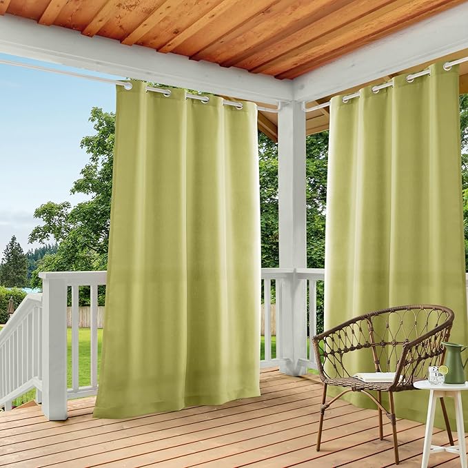 TOWN & COUNTRY BASICS Cabana Solid Heavyweight Indoor Outdoor Curtains, Light Filtering Opacity with Grommet Top, Water Repellent, 2-Pack Set, 54"x96", Kiwi Green