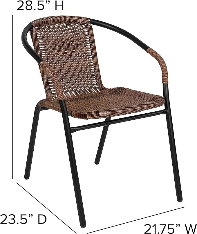 Flash Furniture Lila Medium Brown Rattan Indoor-Outdoor Restaurant Stack Chair