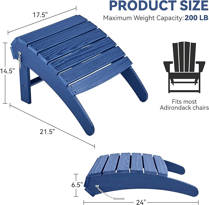 Yaheetech Adirondack Ottoman Footrest for Adirondack Chair,HDPE All Weather Outdoor Folding Foot Stool for Porch, Backyard, Lawn, Navy Blue