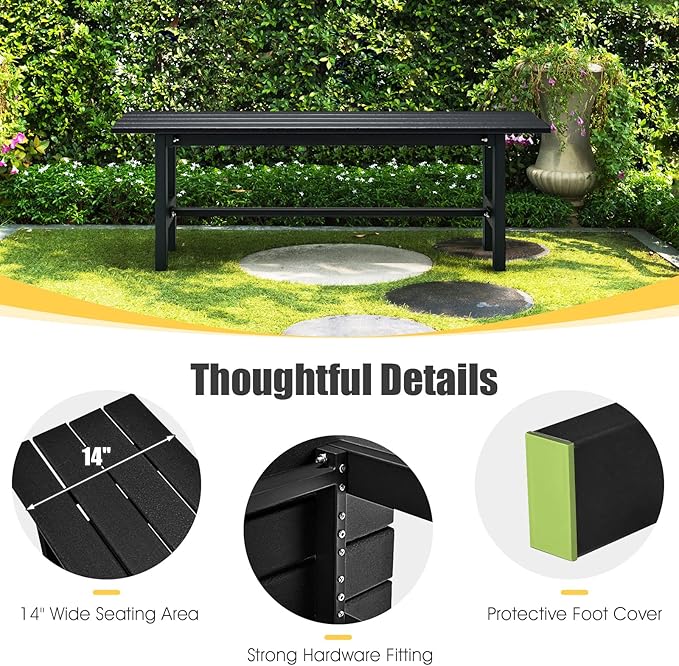 Giantex 2-Pack Outdoor Bench Seat - Backless Patio Garden Bench, 47” Weatherproof Outside Chair with Slatted Seat, Metal Frame, 660 LBS Capacity, Dining Bench Chair for Yard, Park, Balcony, Black