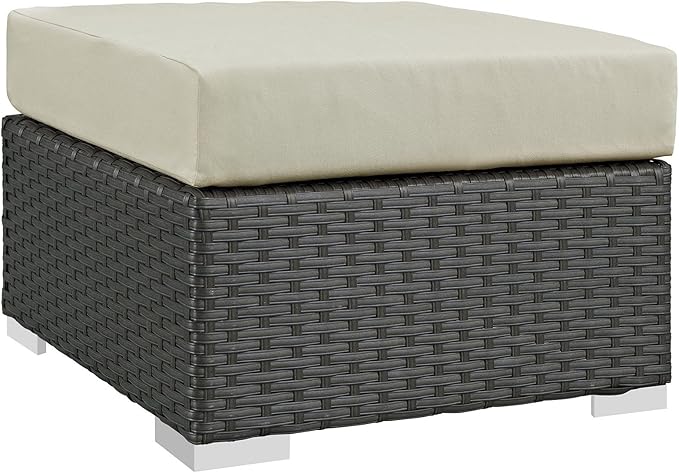 Modway EEI-1855-CHC-BEI Sojourn Wicker Rattan Outdoor Patio Coffee Table, Ottoman, Canvas Antique Beige