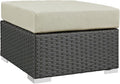 Modway EEI-1855-CHC-BEI Sojourn Wicker Rattan Outdoor Patio Coffee Table, Ottoman, Canvas Antique Beige