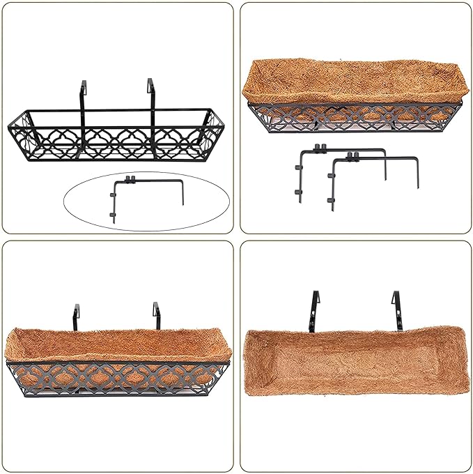 2pcs 30 Inch Window Deck with Coco Liner, 30" Window Boxes Horse Trough with Coconut Coir Liner, Metal Hanging Flower Planter Window Basket Deck Railing Planter Boxes for Outdoor Indoor Lawn