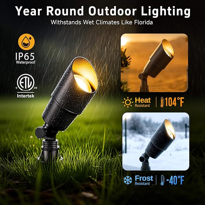 Gardenreet Brass Landscape Lighting - Black Outdoor Low Voltage Spotlights LED, 12V Wired Uplights, Waterproof Spot Lights for Outside Trees Without MR16 Bulb (4 Pack)