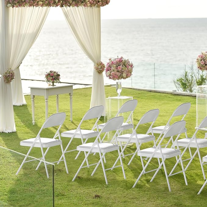 VINGLI 6 Pack Folding Chairs with Padded Seats, Metal Frame with Pu Leather Seat & Back, Capacity 350 lbs, White