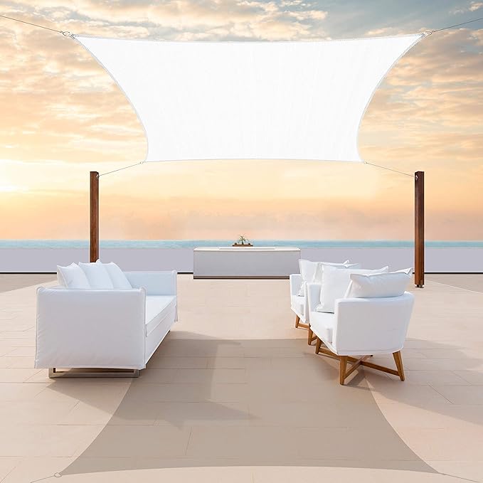 ColourTree 12' x 16' White Rectangle CTAPS16 Sun Shade Sail Canopy Mesh Fabric UV Block UPF50 - Commercial Heavy Duty - 190 GSM - 3 Years Warranty