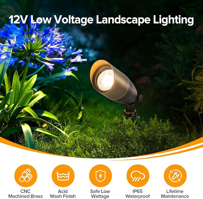 LUTEC Solid Brass Low Voltage Landscape Lighting, 12V Heavy Duty Waterproof Landscape Spotlights Bronze, Wired Uplights Outdoor Fixtureswith ABS Spike, Garden Yard Pathway Tree Without Bulb, 4 Pack