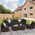 NICESOUL 8 Seater Modern Backyard Furniture Set, 29.3'' High Back Luxury Comfy Brown Wicker Patio Conversation Set with Ottoman, Deep and Wide Sofa Sectional for Exteriors, Dark Brown & Grey