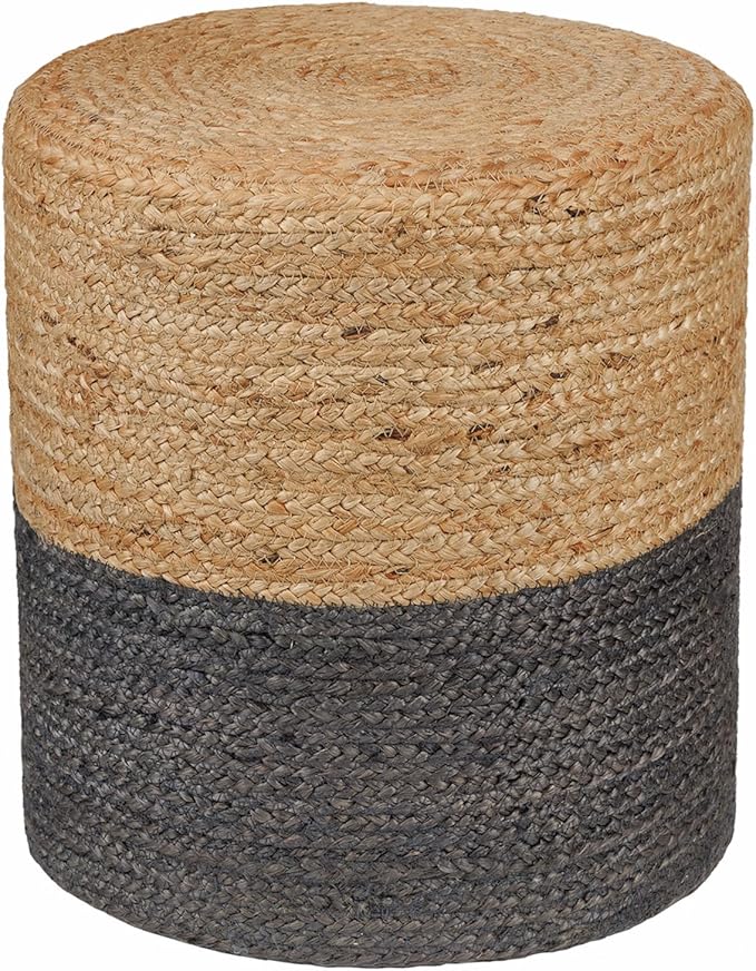 REDEARTH · Cylindrical Pouf Foot Stool Ottoman - Jute Braided Pouffe Poof Accent Sitting Footrest for The Living Room, Bedroom, Nursery, Patio, Lounge & Other Rooms (14.5”X14.5”X16”; Natural Gray)