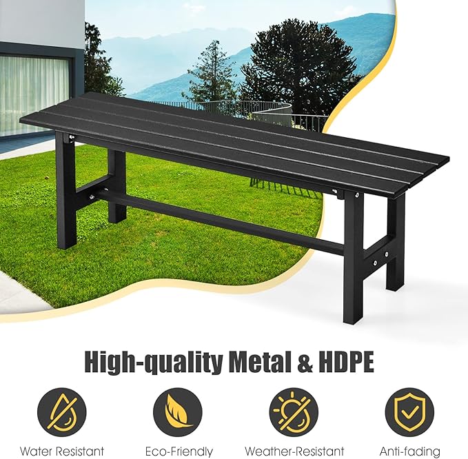 Giantex 2-Pack Outdoor Bench Seat - Backless Patio Garden Bench, 47” Weatherproof Outside Chair with Slatted Seat, Metal Frame, 660 LBS Capacity, Dining Bench Chair for Yard, Park, Balcony, Black