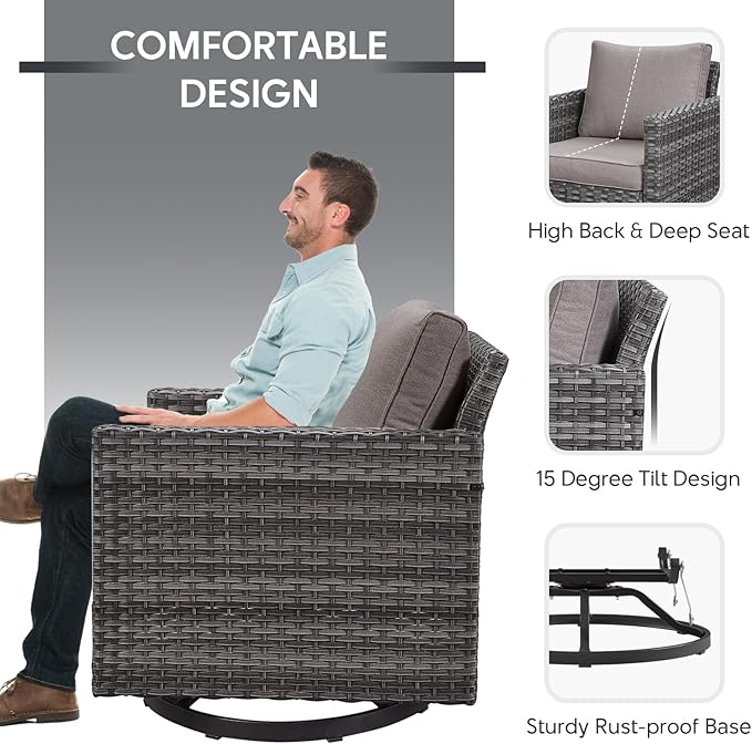 Belord Patio Sectional Furniture Set with Coffee Table: 8 Pieces Wicker Patio Conversation Set with L Shaped Sofa, Outdoor Swivel Glider Rocker, Rattan Ottomans, Removable