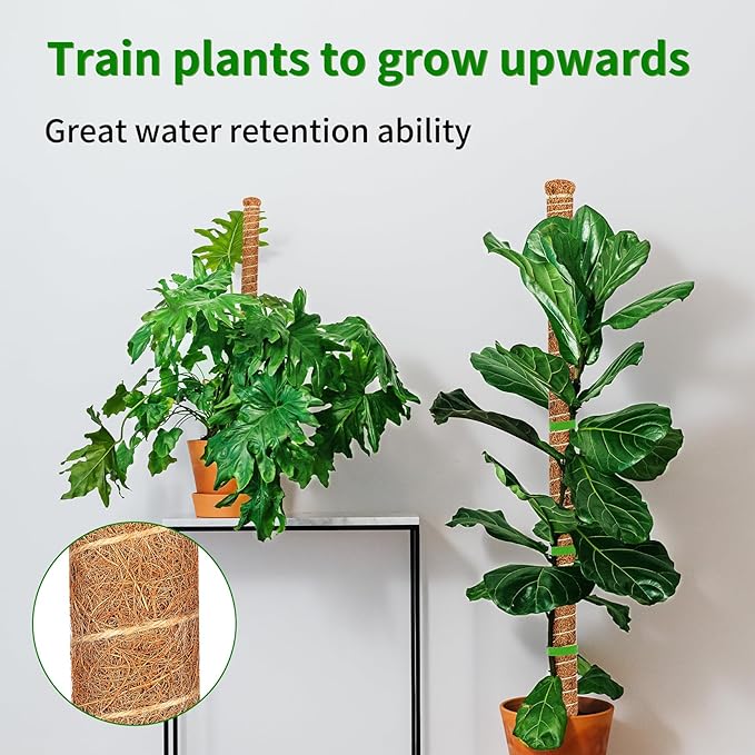 4 Pack 39 Inch Moss Pole Monstera Plant Support, Coir Moss Poles for Climbing Indoor Plants, Bendable Plant Stake Trellis for Potted Plant, Pothos, Philodendron
