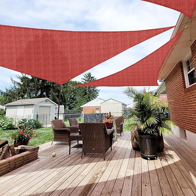 Patio Paradise 19' x 19' x 19' Sun Shade Sail Triangle Canopy Shade Cloth Fabric Sunlight Block Patio Pergola Cover HDPE Deck Awning for Outdoor Backyard Roof Shading, Red