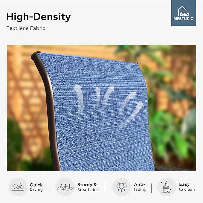 MFSTUDIO Outdoor Bar Stools Set of 4, Swivel Bar Height Patio Chairs Outdoor Barstools High Top Patio Swivel Bar Chairs, Breathable Textilene, Navy Blue