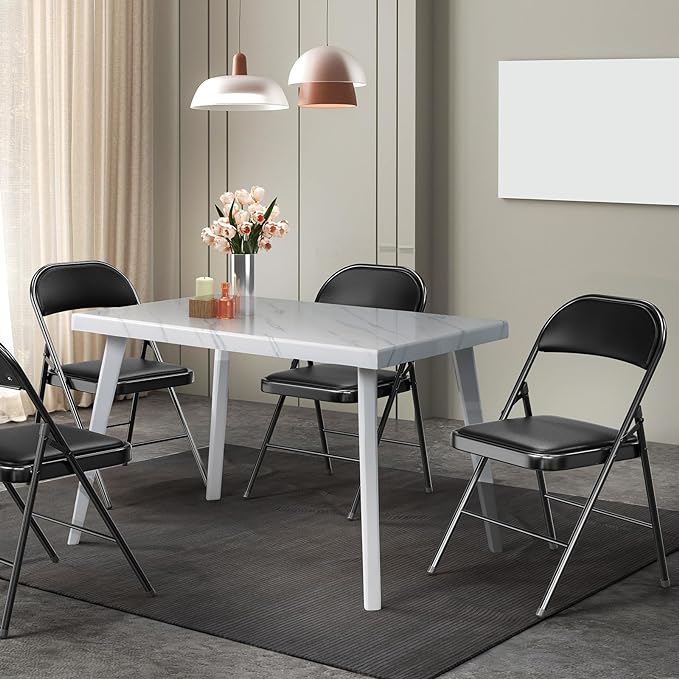 VINGLI 6 Pack Folding Chairs with Padded Seats, Metal Frame with Pu Leather Seat & Back, Capacity 350 lbs, Black