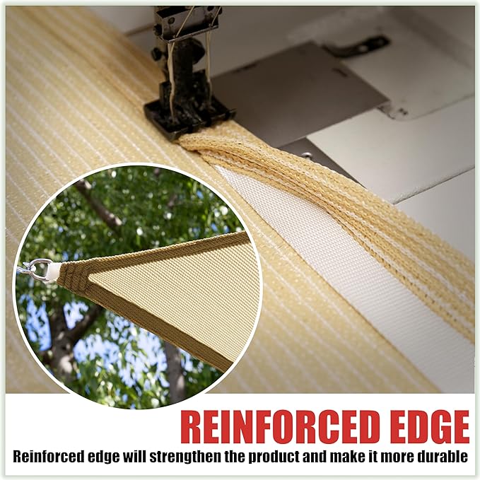 ColourTree 10' x 10' x 10' Beige Sun Shade Sail Triangle CTSLT10 - Canopy Fabric Mesh UV Block UPF50 & Commercial Heavy Duty & 190 GSM - 3 Years Warranty