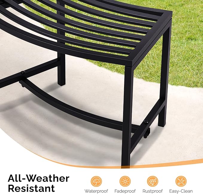 VINGLI Outdoor Metal Curved Bench, Weatherproof Fire Pit Bench Set of 4, Heavy Duty Steel Backless Benches, Metal Outside Seating for Garden, Patio, Plant Stand and Holder