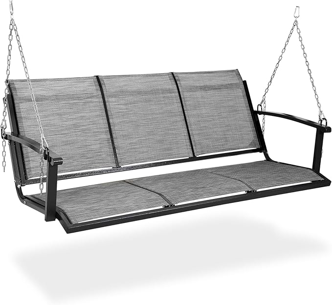 Textilene 3 Seat Hanging Swing, 5.2FT Patio Bench Swing, 660lbs Heavy Duty Outdoor Porch Swing with Hanging Chains for Courtyard, Garden, Tree, Yard