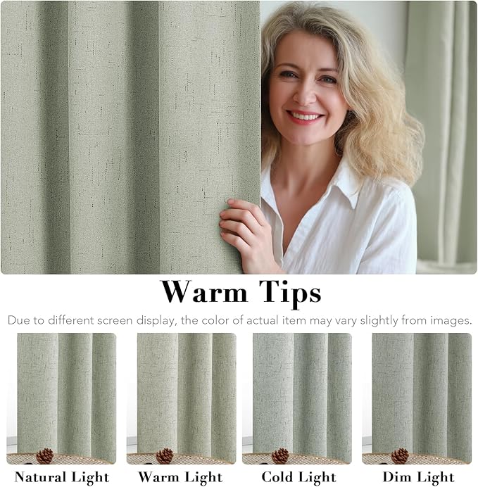 H.VERSAILTEX Primitive Linen Curtains 100% Blackout Curtain Drapes Burlap Fabric Curtains with White Thermal Insulated Liner, Grommet Top Drapes Living Room/Bedroom (2 Panels, 42 x 45 Inch, Sage)