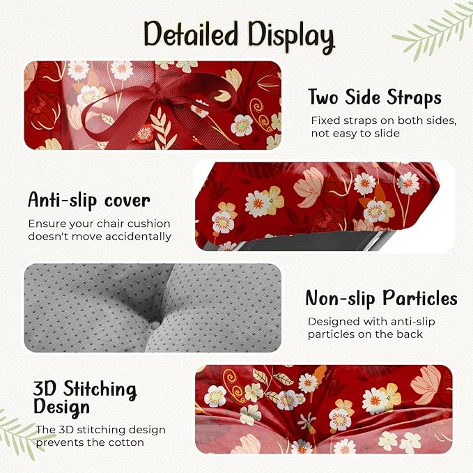 4 Pack Outdoor Chaise Lounge Chair Cushion 75.1 x 22.8 x 4.7 Inches 100% Waterproof Replacement Cotton Patio Pool Lounge Chair Cushion for Outdoor Furniture with Ties, Red Peony